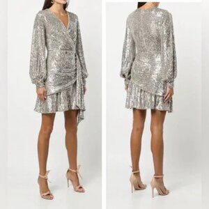 Sachin & Babi Delaney Sequin Long Sleeve Faux Wrap Cocktail Minidress